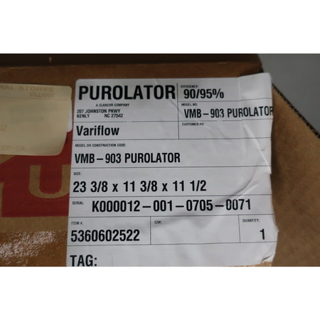 Purolator Variflow Extended Surface Air Filter 23-3/8In X 11-3/8In X 11-1/2In Pneumatic Filter VMB-903